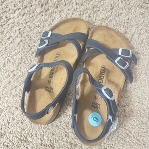 Birkenstock Black Leather Triple Strap Sandals with Silver Buckles